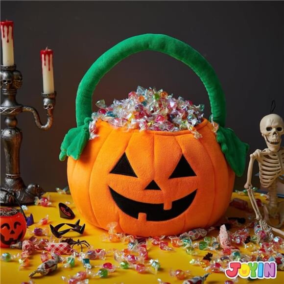 Halloween pumpkin plush tote bucket measuring 11 x 13.4 inches, designed - Picture 8 of 8